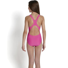 Speedo Logo Speedback Girls Swimming Costume Pink/Green - 28inch/10Y 2