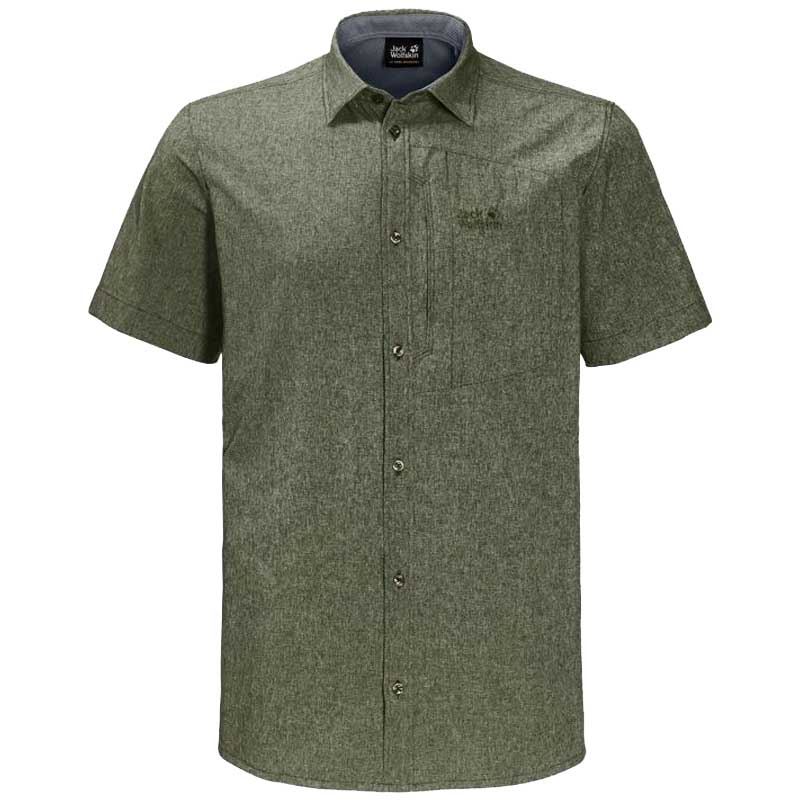 Jack Wolfskin Barrel Stretch Men's Shirt - Woodland Green-Shirts & Blouses-Outback Trading