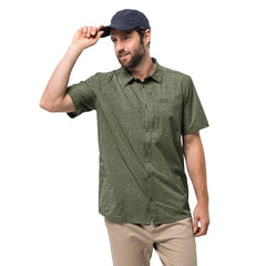 Jack Wolfskin Barrel Stretch Men's Shirt - Woodland Green-Shirts & Blouses-Outback Trading