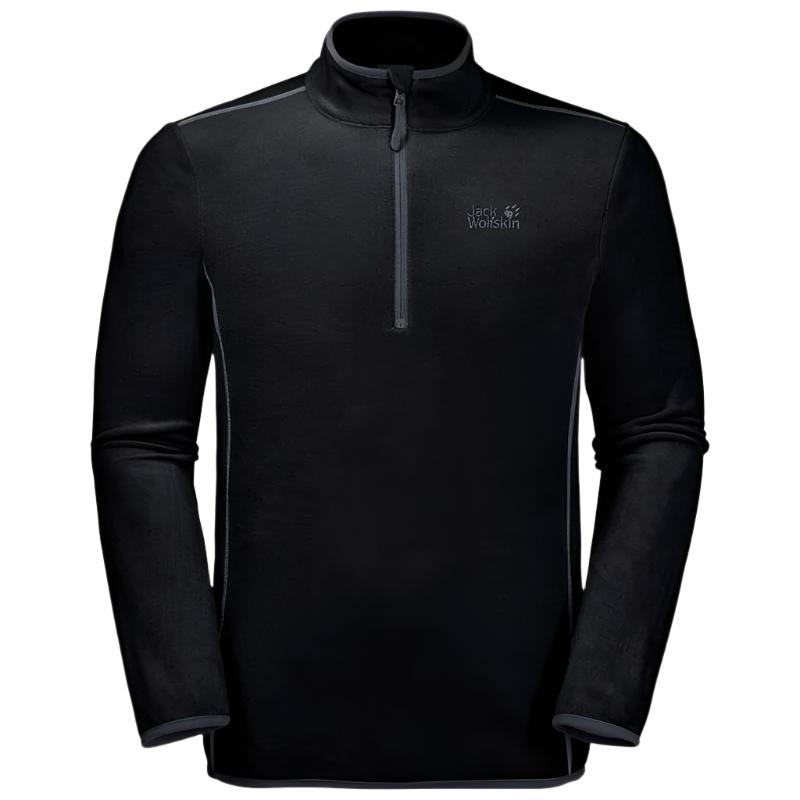 Jack Wolfskin Men's Echo 1/4 Zip Fleece Jumper in Black - Recycled Fleece-Fleeces 1/4 Zip-Outback Trading