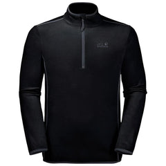 Jack Wolfskin Men's Echo 1/4 Zip Fleece Jumper in Black - Recycled Fleece-Fleeces 1/4 Zip-Outback Trading