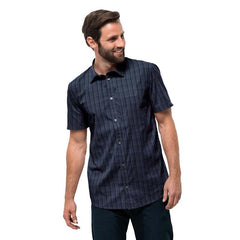Jack Wolfskin Rays Stretch Men's Shirt - Night Blue Checks-Shirts & Blouses-Outback Trading