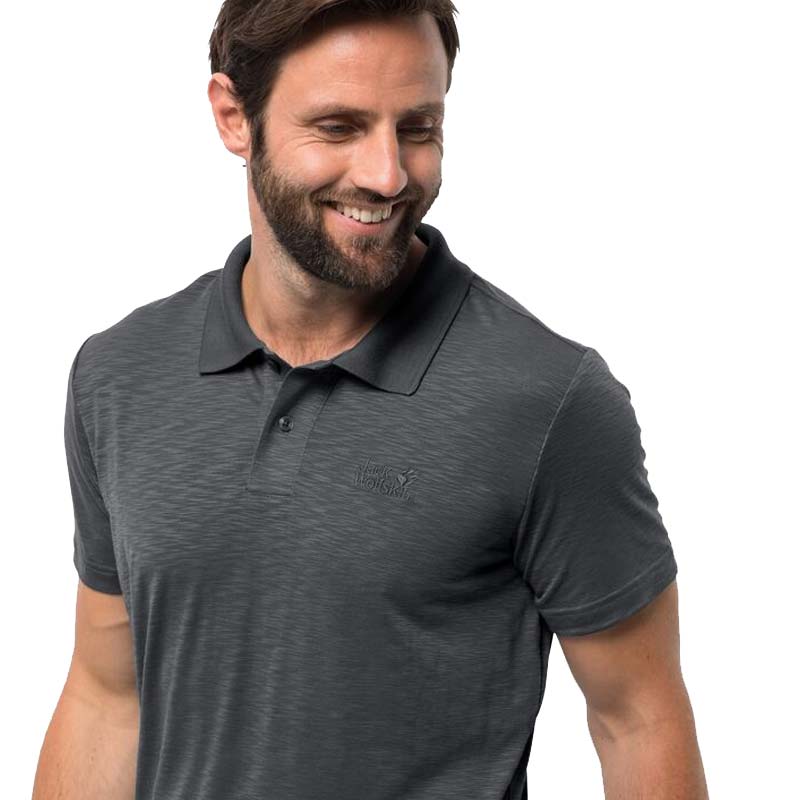 Jack Wolfskin Travel Polo Men's Shirt - Dark Iron-Polo Shirts-Outback Trading