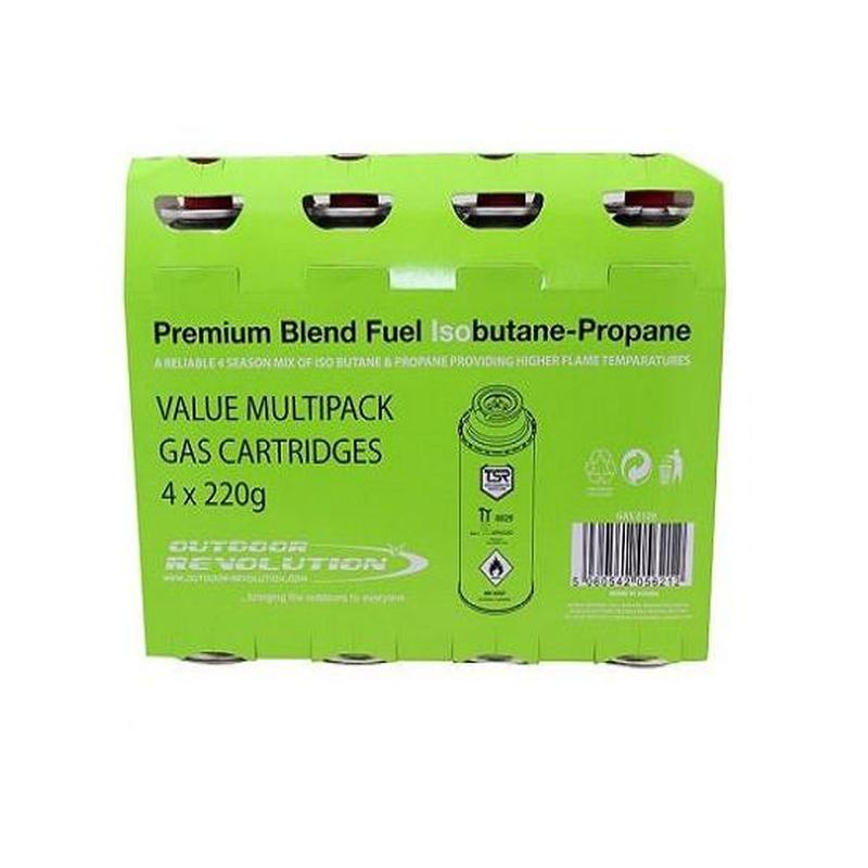 OUTDOOR REVOLUTION 220G PACK OF 4 ISOBUTANE MIX-Gas Canister-Outback Trading