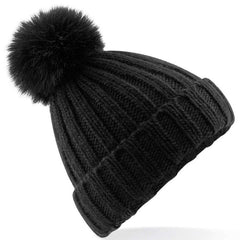 Beechfield Verbier Faux Fur Pop Pom Beanie - Black-Hats-Outback Trading